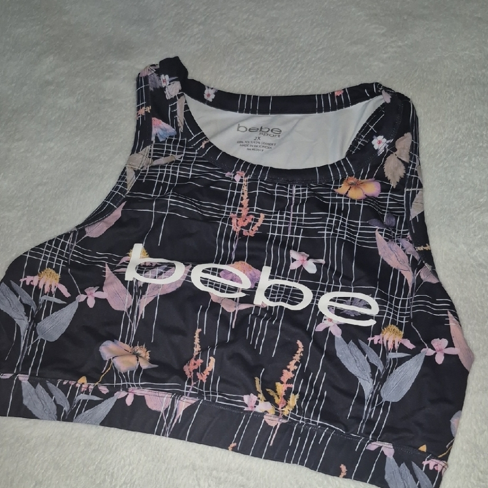 bebe Black Floral Sports Bra
